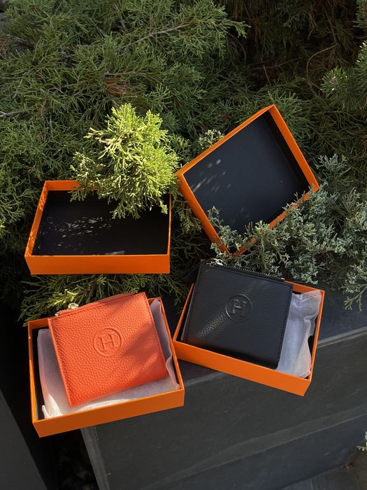 Гаманець Hermes чорний, оранжевий
