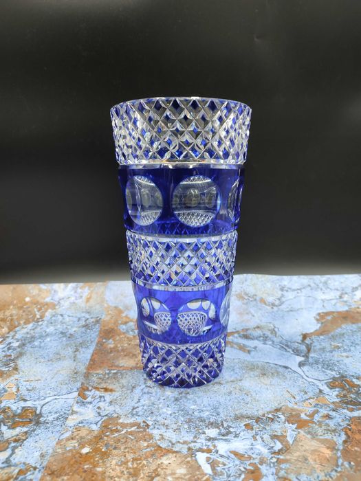 Duży Kryształowy wazon - Kobalt - Ciekawy - 2493