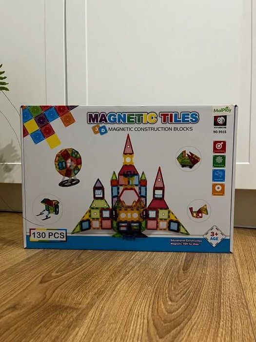 Magnetic tiles 130 elementów klocki magnetyczne dla dzieci nowe