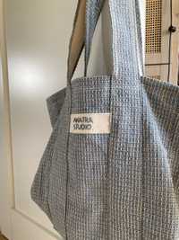 Autorska torba shopper niebieska handmade zero waste
