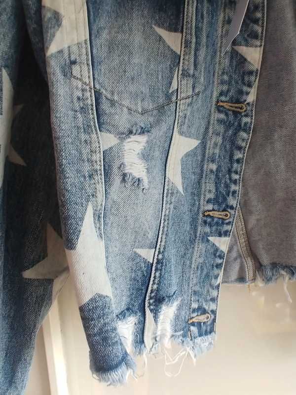Glower kurtka jeansowa z dziurami w gwiazdki rozmiar L/ XL