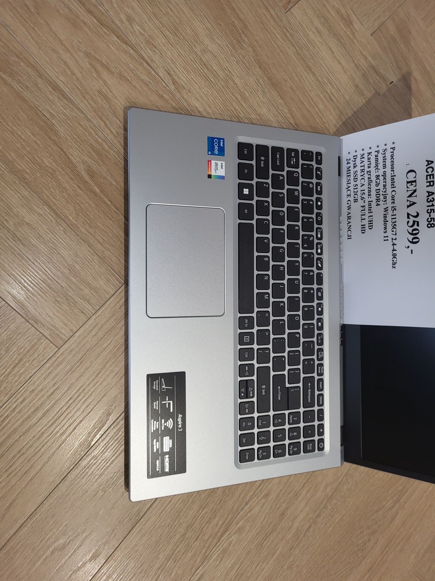 Nowy Laptop Acer A315 i5 11 gen 4x2,4Ghz 20GB 512GB SSD  Win 11 24 msc