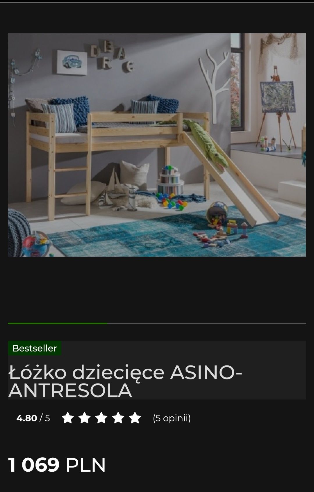 Łóżko dziecięce ze zjeżdżalnią