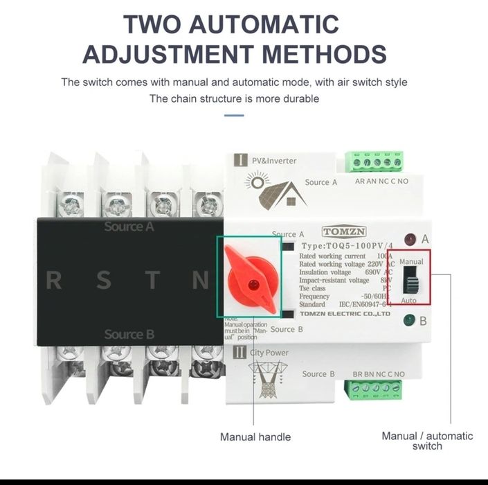 Trójfazowy Automatyczny Sieciowy Przełącznik Zasilania 125A 4P 3 fazy