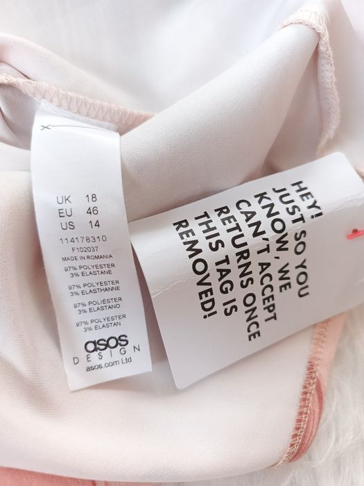Sukienka, ASOS, 18/46, brudny róż, beż, długi rękaw, długa, elastyczna