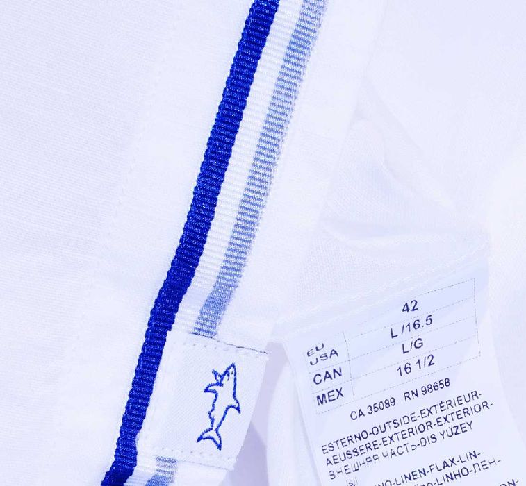 Koszula Paul and Shark  XL 42 krótki lniana len biała regular lacoste