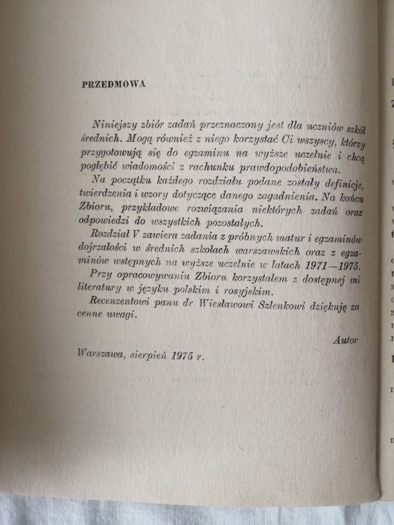 "Zbiór zadań z rachunku prawdopodobieństwa"