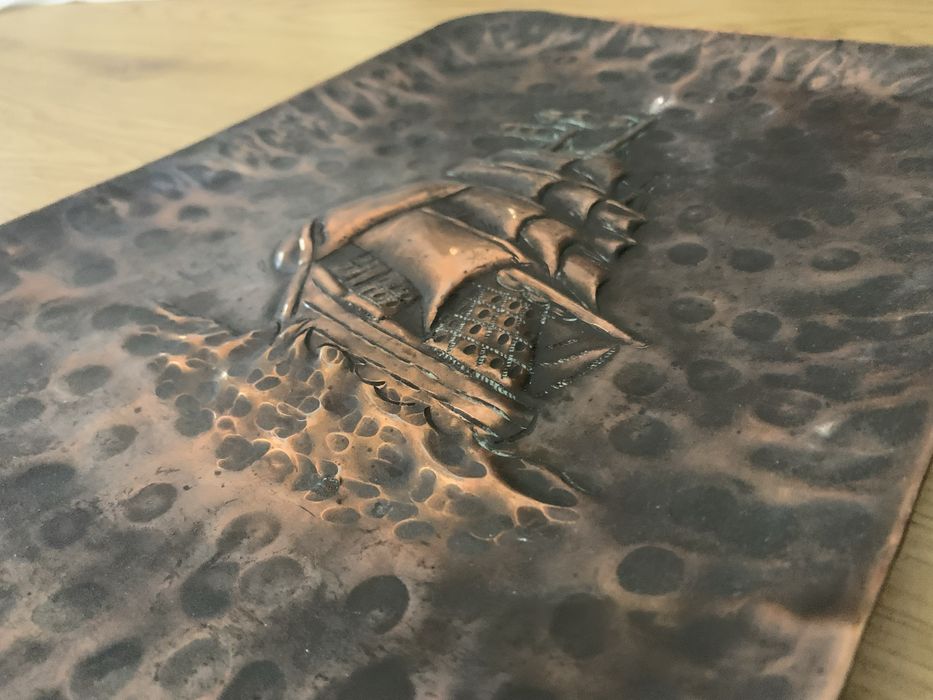 Obraz miedziany tacka z miedzi statek metaloplatyma 32 z 23 cm