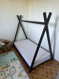 Łóżko dziecięce drewniane domek - tipi z materacem
