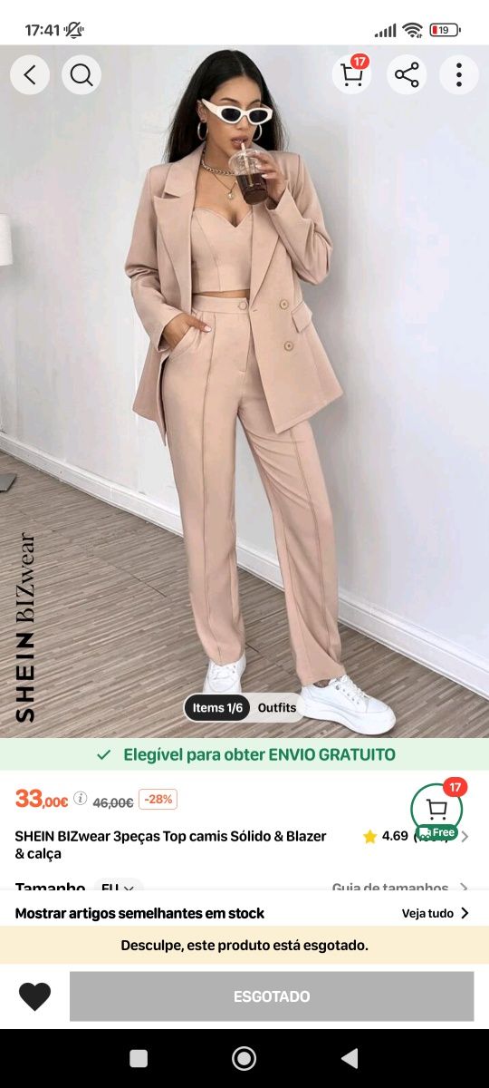 Conjunto 3 peças Shein S novo com etiqueta