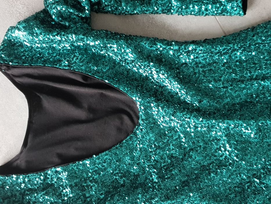 Nowa cekiny cekinowa sukienka gole plecy zielona