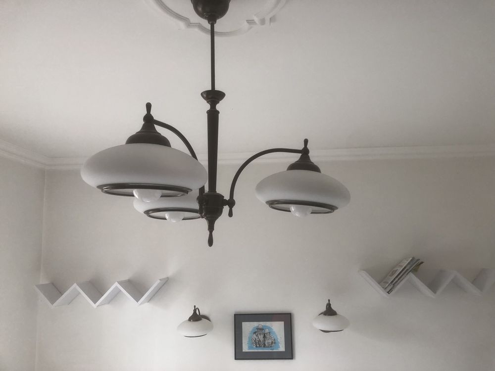 Lampa żyrandol , 2 kinkiety , biały klosz