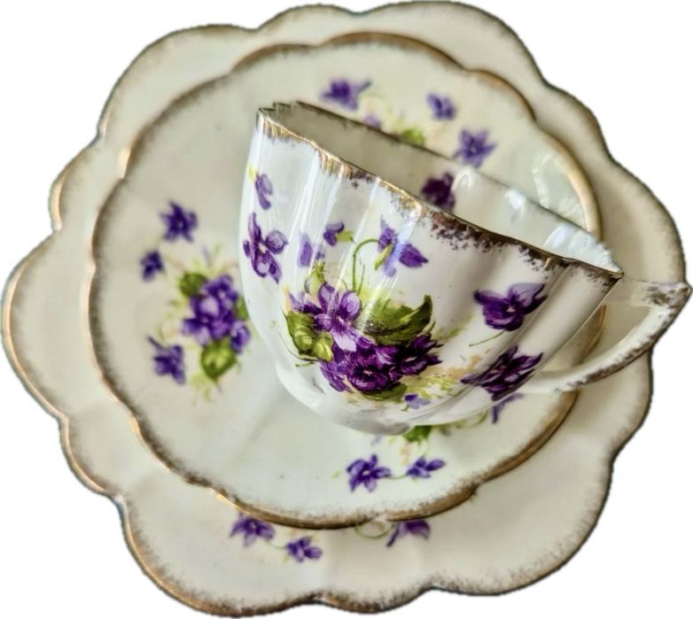 Przedwojenna Piękna Melba Filiżanka Angielska Porcelanowa Fiołki Antyk