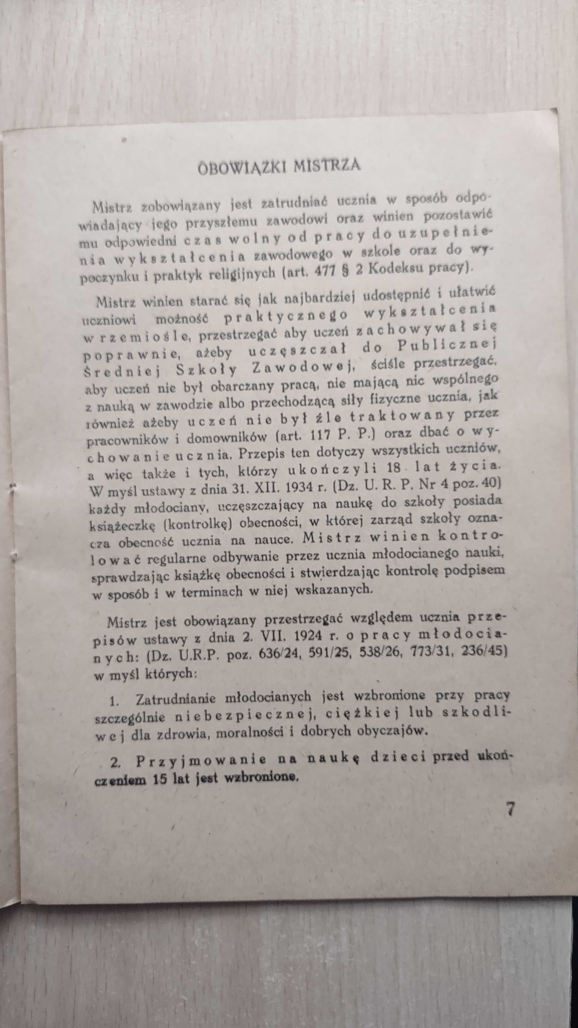 dokument -instrukcja dla mistrza i ucznia 1949r.