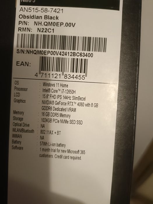 Laptop gamingowy  Acer nitro 5