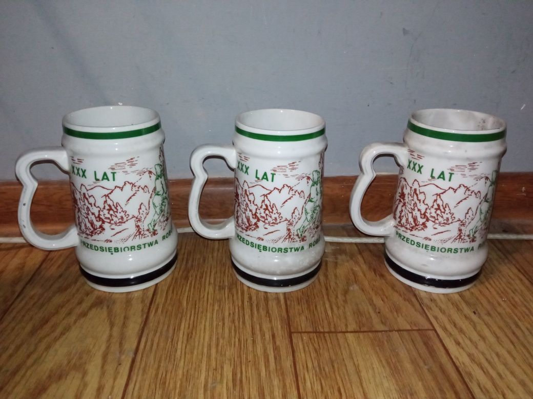 3 stare kufle ceramiczne wysokość 16cm