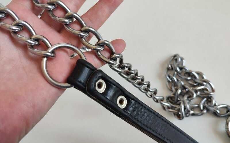 Поводок цепь металл хром кожа для собак крупных пород - Trixie 120 см