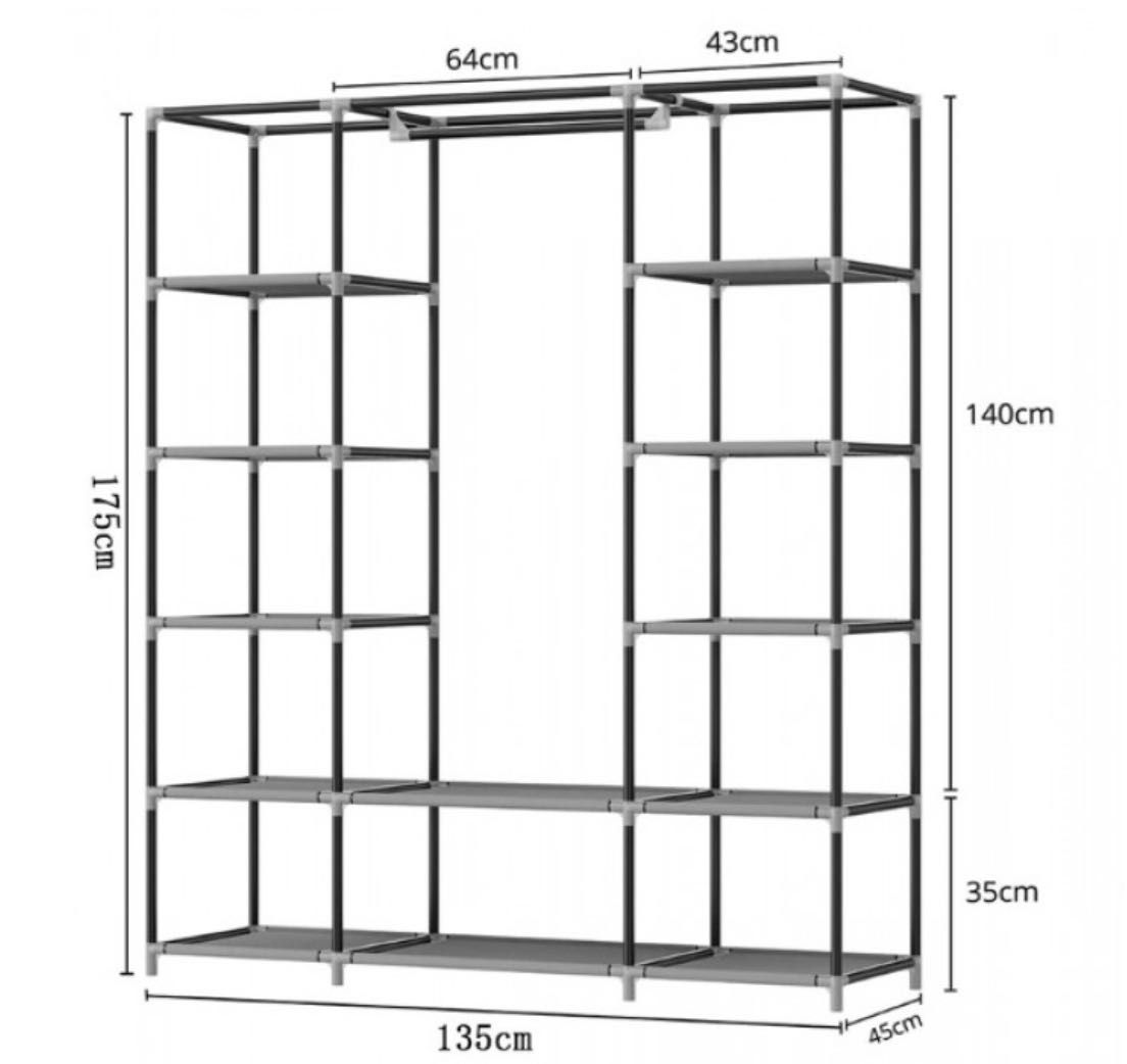 Тканевый шкаф для вещей на 3 секции 12 полок Wardrobe 68150 Серый