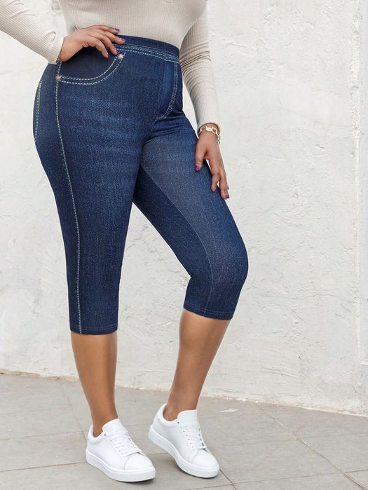 Legginsy 3/4 Imitacja Jeansu Niebieskie Casual Shein 3Xl 46