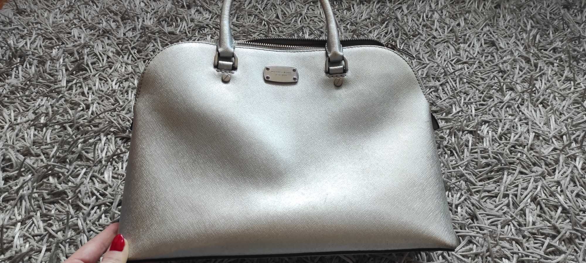 Michael Kors torebka srebrna oryginalna 30x24cm skóra naturalna Cindy