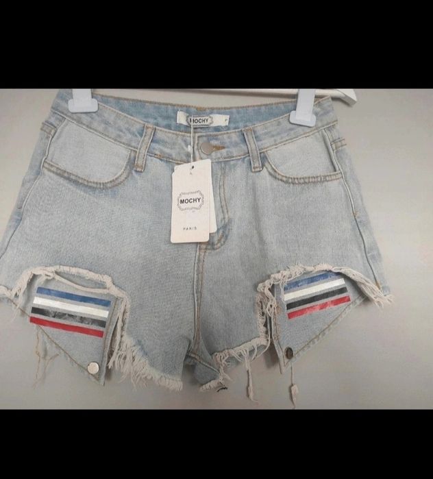 MOCHY szorty dżinsowe spodenki jeansowe strzepione r.S/M