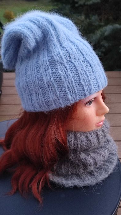 Czapka i komin z delikatnej alpaki i merino - handmade