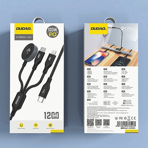Kabel z ładowarką do Apple Watch Dudao A12Max+ PD 100W 3w1: USB-C Ligh