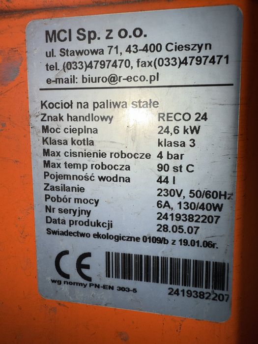 Sprzedam częsci do  pieca Reco  24 kw