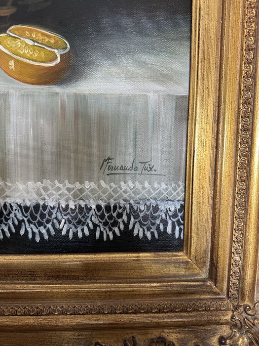 Quadro de natureza morta com molgura talha dourada