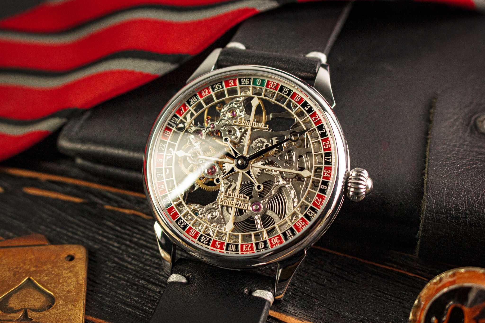 Наручные часы скелетон ручной работы в азартном/покер стиле