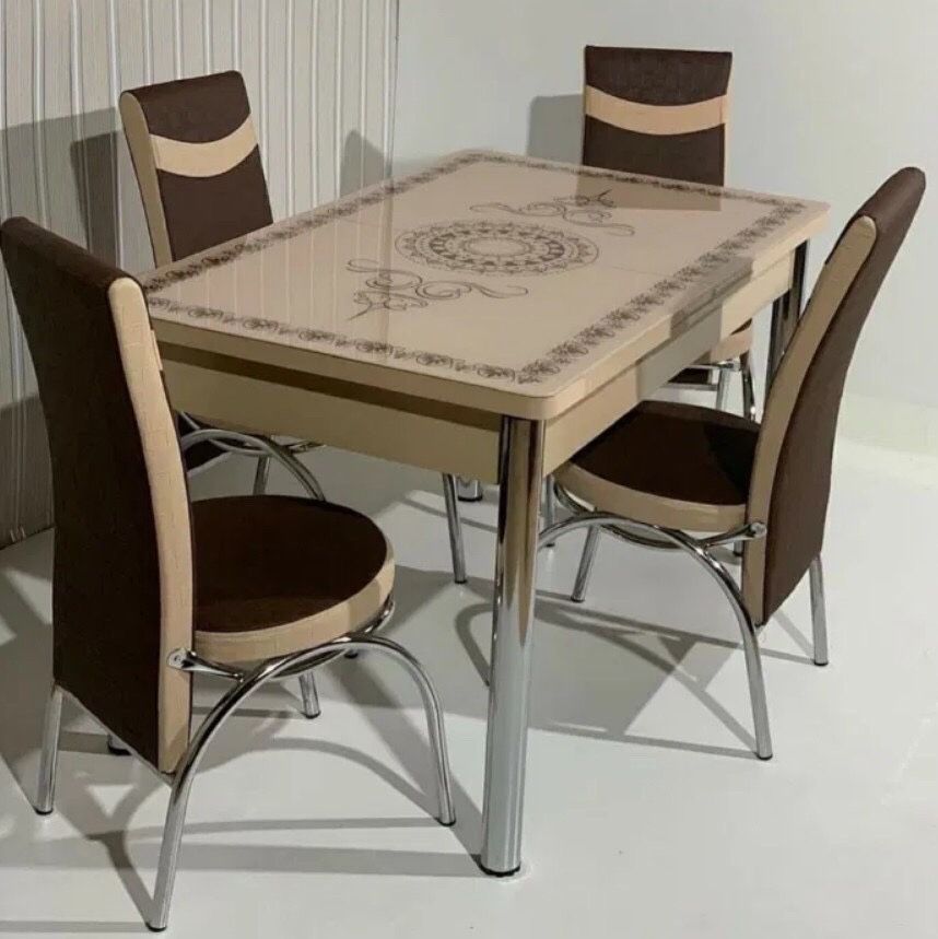 Кухонний обідній розкладний скляний стіл та стільці Обеденный стол