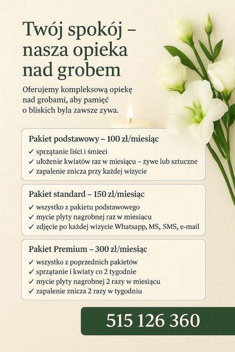 Sprzątanie grobów, pielegnacja pomników