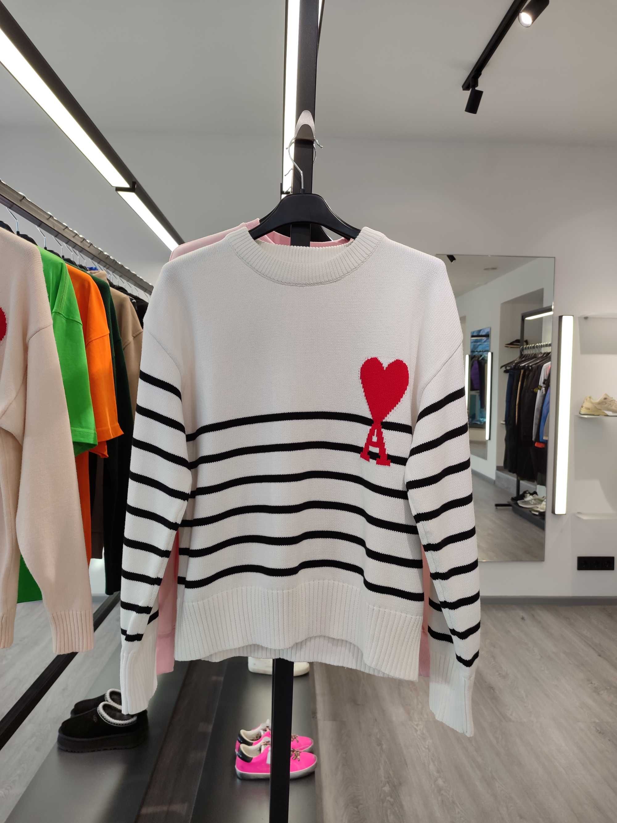 Светр AMI Paris Ami De Coeur Striped Cotton And Wool Sweater White