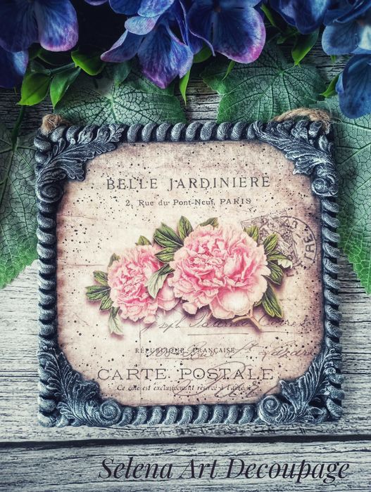 Ozdobny obrazek z piwoniami Belle Jardiniere vintage decoupage shabby