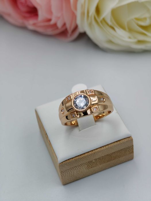 Sygnet męski pozłacany 18k złotem diamentowe oczko rozmiar 12