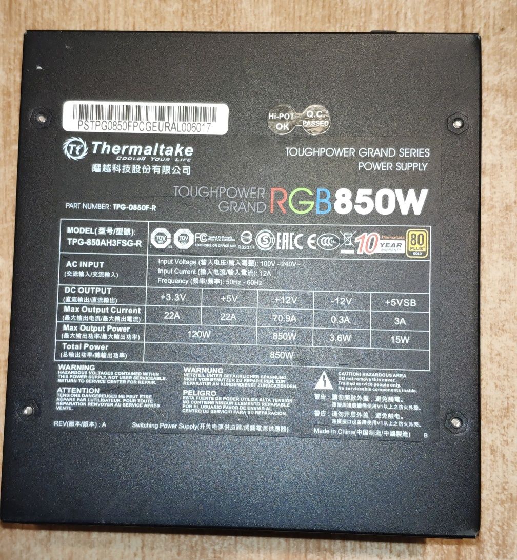 Блок живлення Thermaltake Toughpower Grand RGB 850W Gold (TPG-0850AH3)