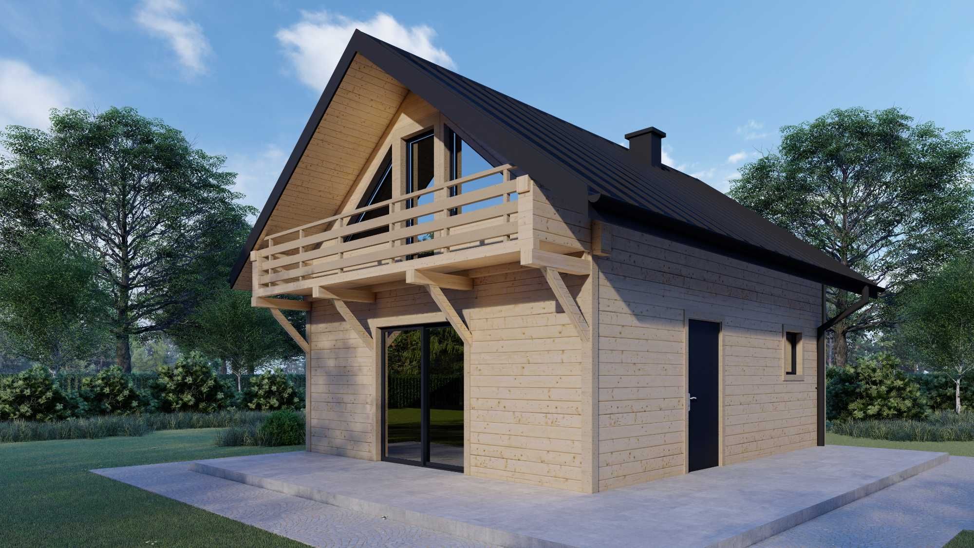 Dom całoroczny, drewniany, 90m2, taras, balkon, piętro 2 pokoje