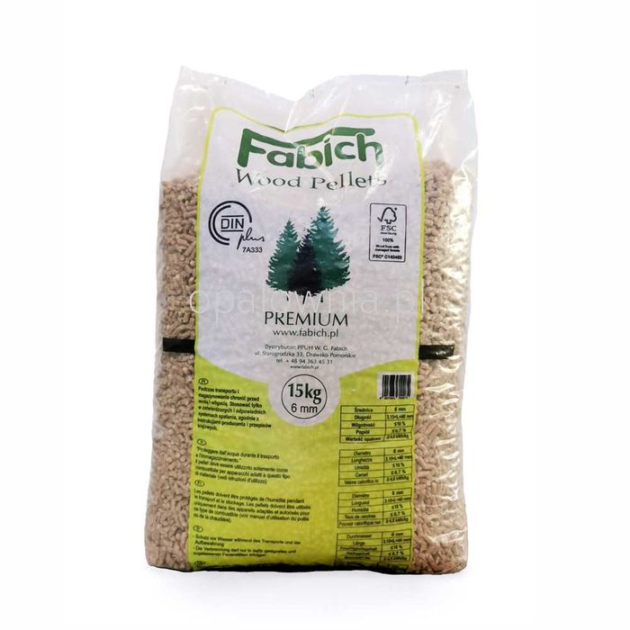 Pellet drzewny. Certyfikat. Dostawa Polska. Pelet Fabich Raty 0%