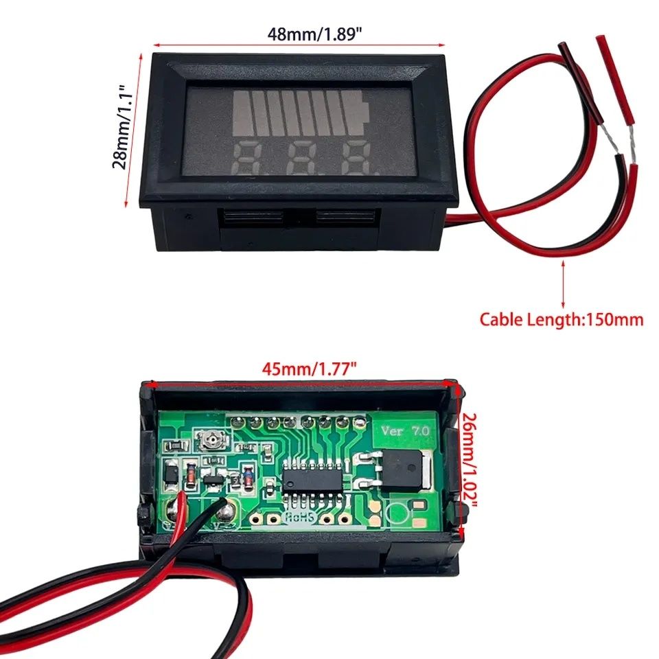 Індикатор уровня заряда 12V-60V измерение ёмкость