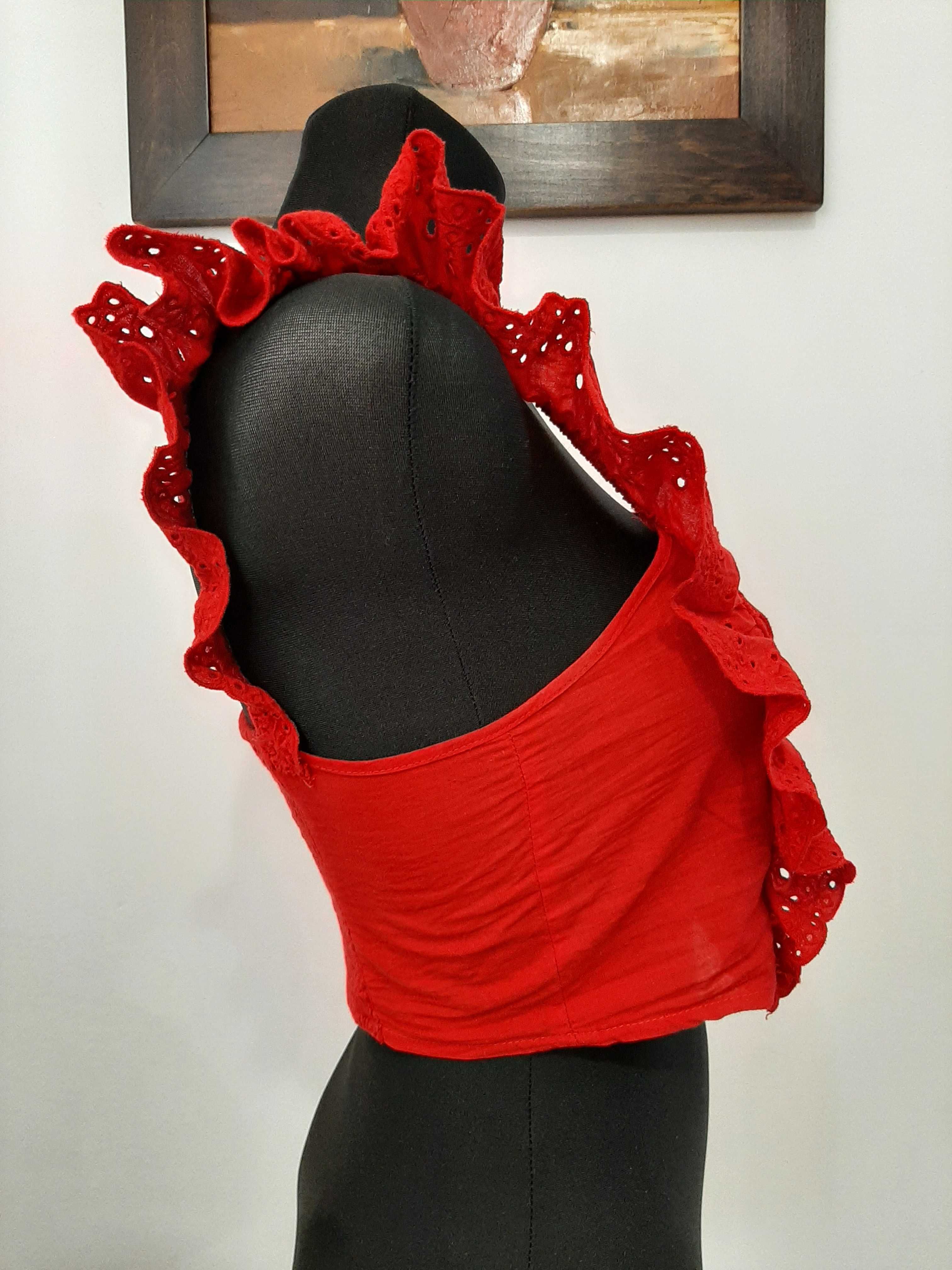 Czerwony crop top z falbankami, XS/S
