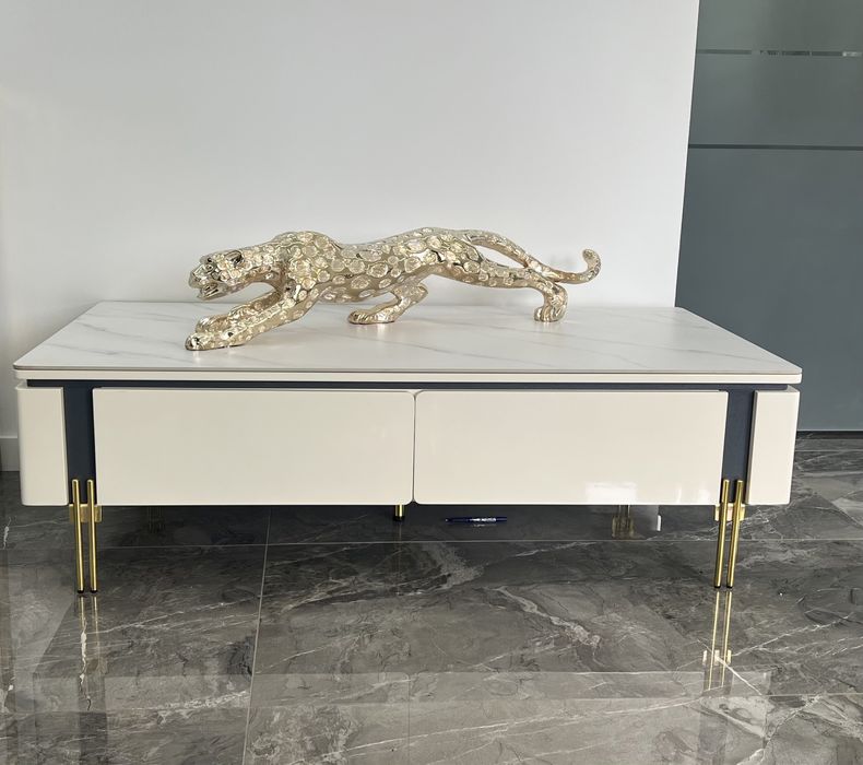 Nowoczesny stolik kawowy ława marmurkowa kaszmirowa złota 130 hit