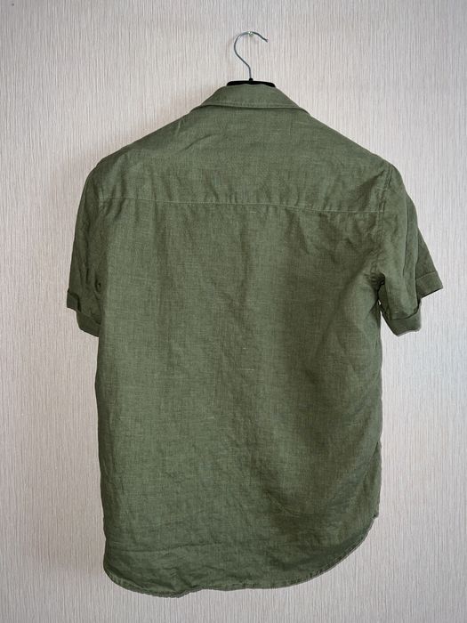 Рубашка льняная мужская зелёная с коротким рукавом Yarmich (размер S)