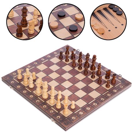 Настольная игра 3 в 1 Шахматы, Нарды, Шашки деревянные Chess Set Elite
