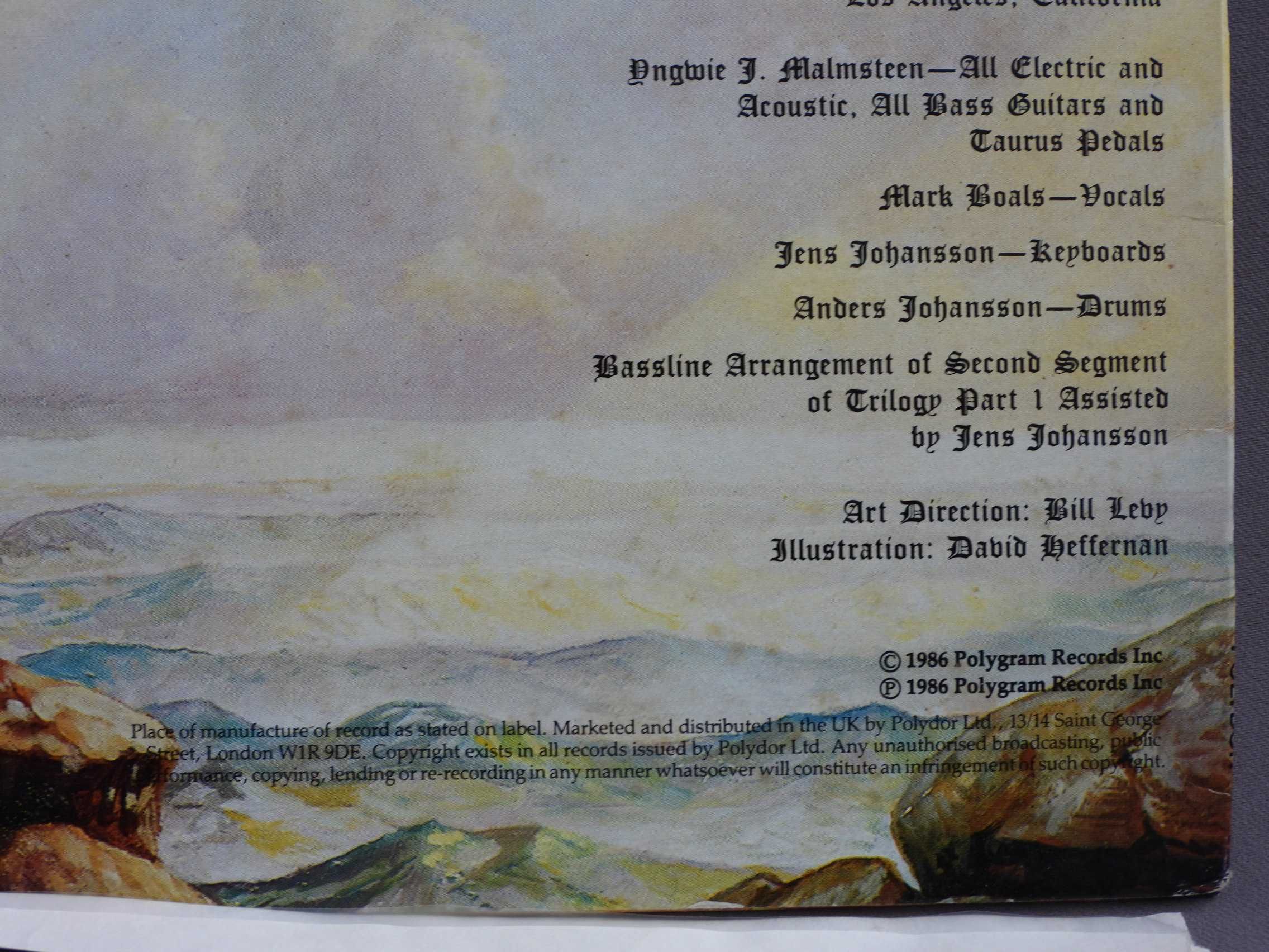 Yngwie Malmsteen Trilogy LP 1986 UK пластинка EX Британия 1st press