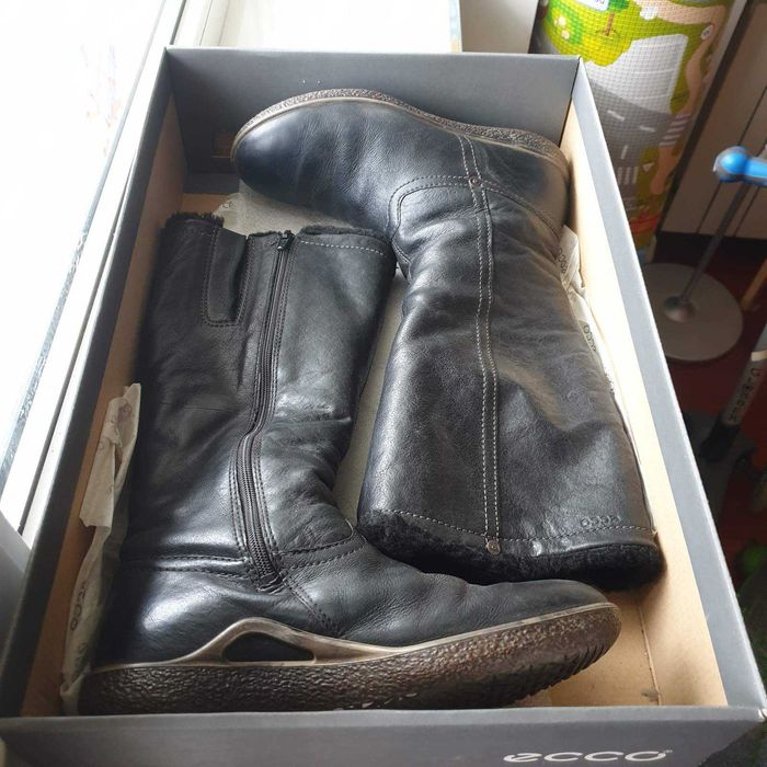 Чоботи зимові жіночі Ecco, шкіряні з вовною, чорні, 36 розмір