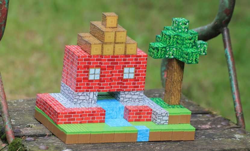 Magnetyczne klocki Minecraft - 214 elementów biom z domkiem z cegieł