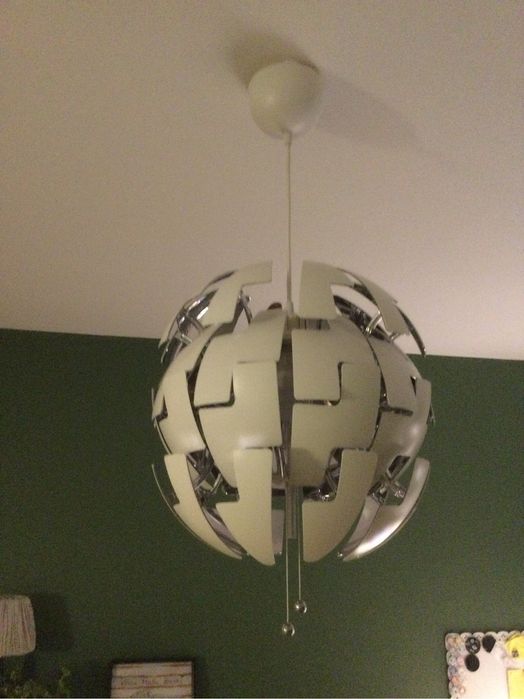 Lampa wisząca, żyrandol IKEA PS 2014 biało srebrna kula średnia