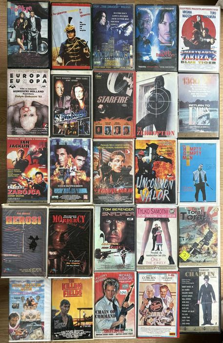Zestaw kaset VHS, różne gatunki filmowe (7-12).