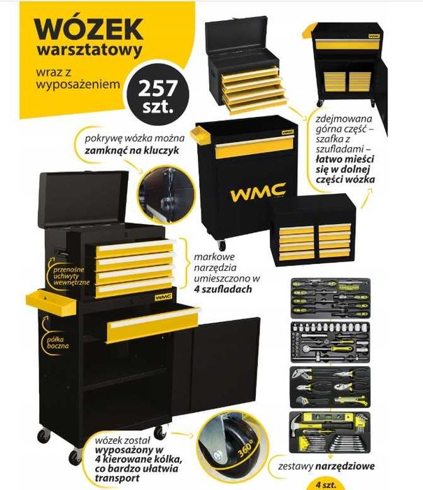 Szafka NARZĘDZIOWA wózek warsztatowy na kółkach z wyposażeniem 257 el