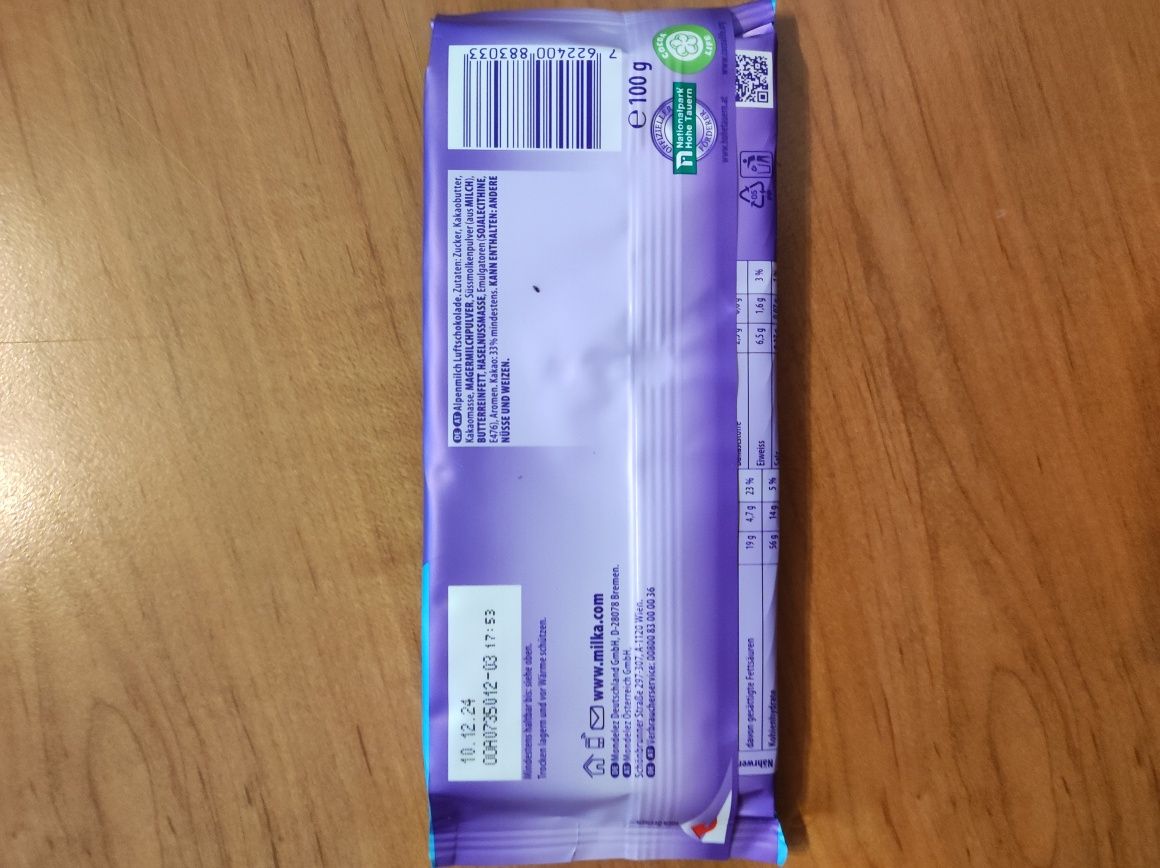 Czekolada Niemiecka mleczna Bubbly Milka Alpine Milk